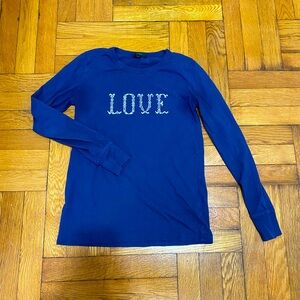 J.Crew long-sleeve Embroidered LOVE top, size XS.